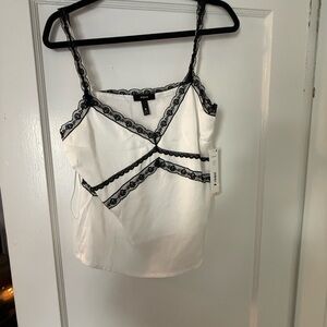 Aqua Women's White and Black Lace Trim Top